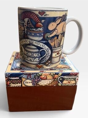 Vintage Lang & Wise Ceramic Collector Mug - "Close to My Heart" Folk Art Design